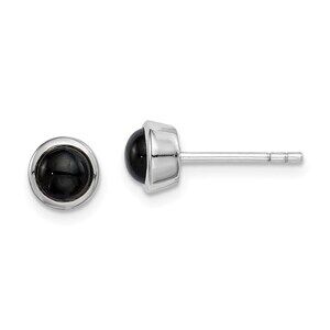925 Sterling Silver Genuine RH-plated Polished Onyx Round Bezel Stud Earrings